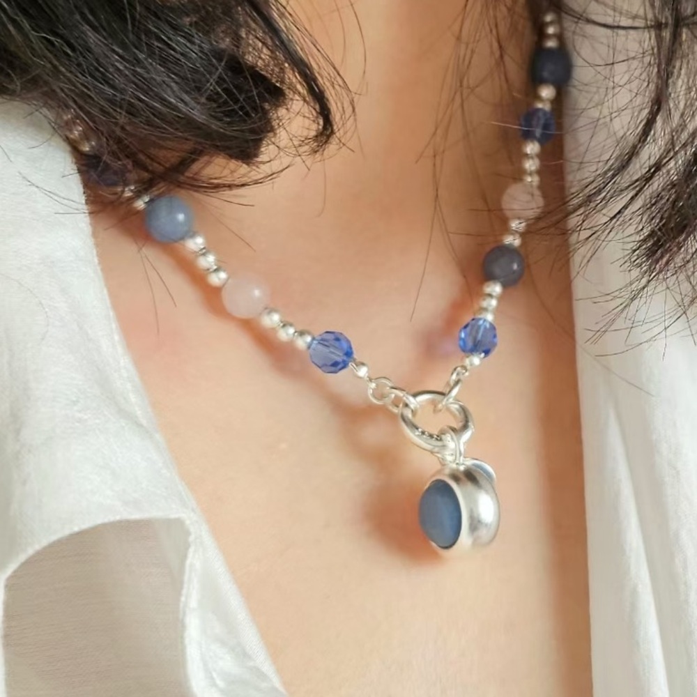 Sence Copenhagen Classic 	blue quartz and white jade Necklace with Pendant - 🆕 🥳